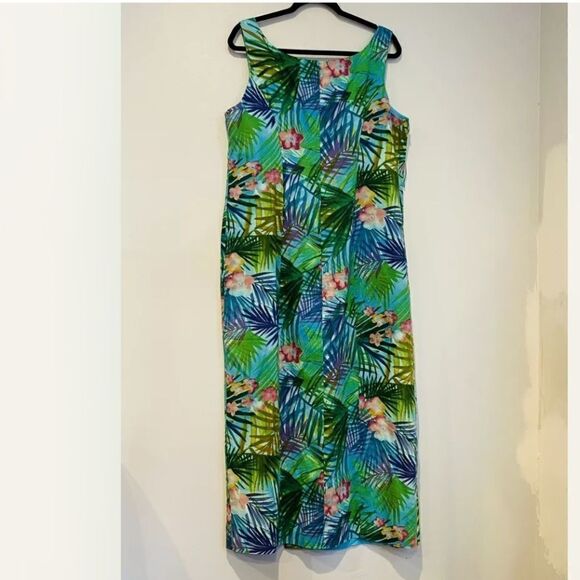Maggy London Floral Tropical Sleeveless Maxi Linen Blend Dress Size 14 - Picture 2 of 5